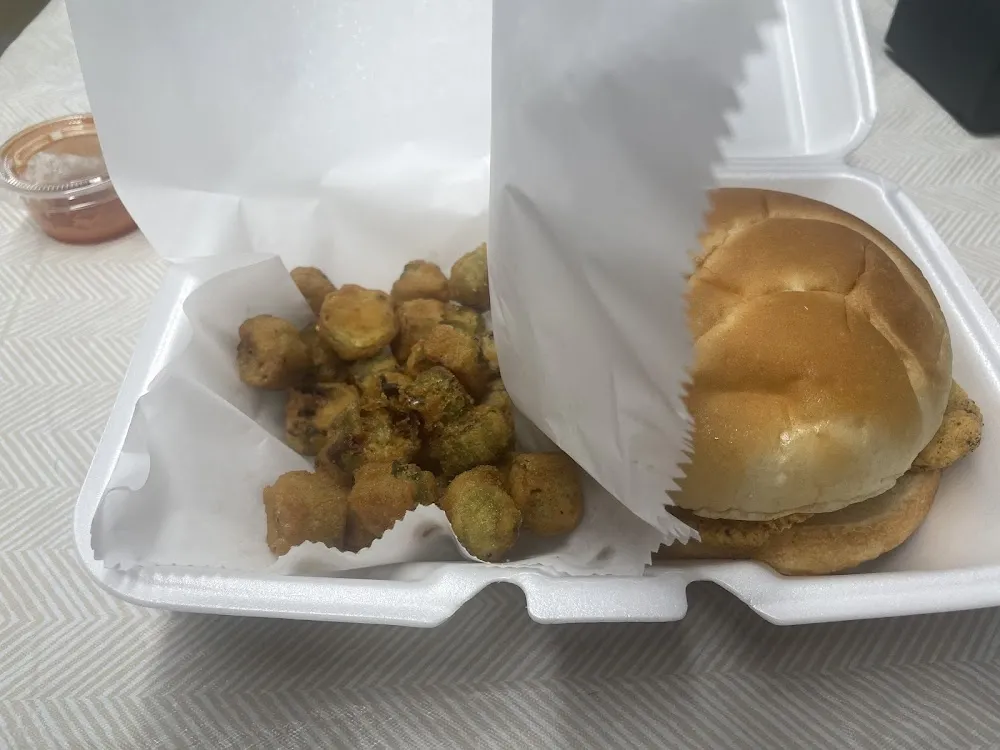 Catfish Sandwich and Fried Okra